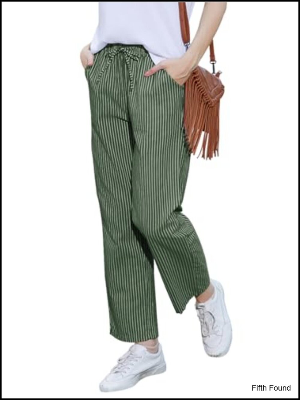 Striped Wide Leg High Waist Linen-Blend Palazzo Pants with Pockets